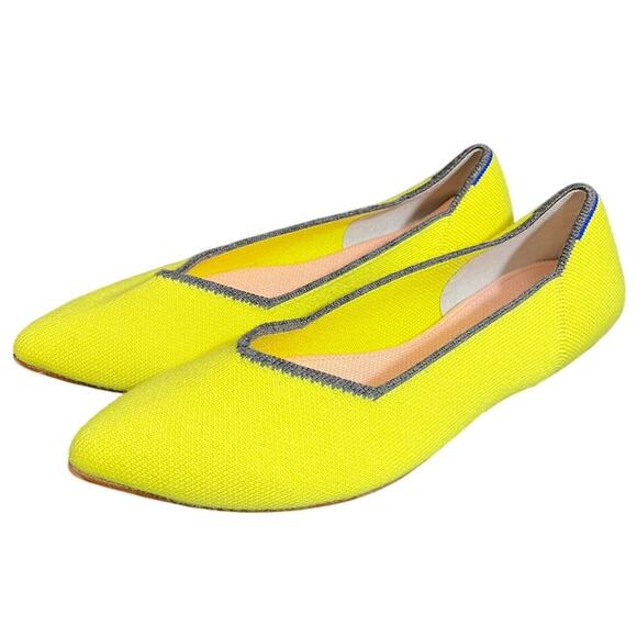 Rothy's The Point Sunbeam Neon Yellow Merino Wool Blend Knit Ballet Flats 8.5 - Picture 1 of 8